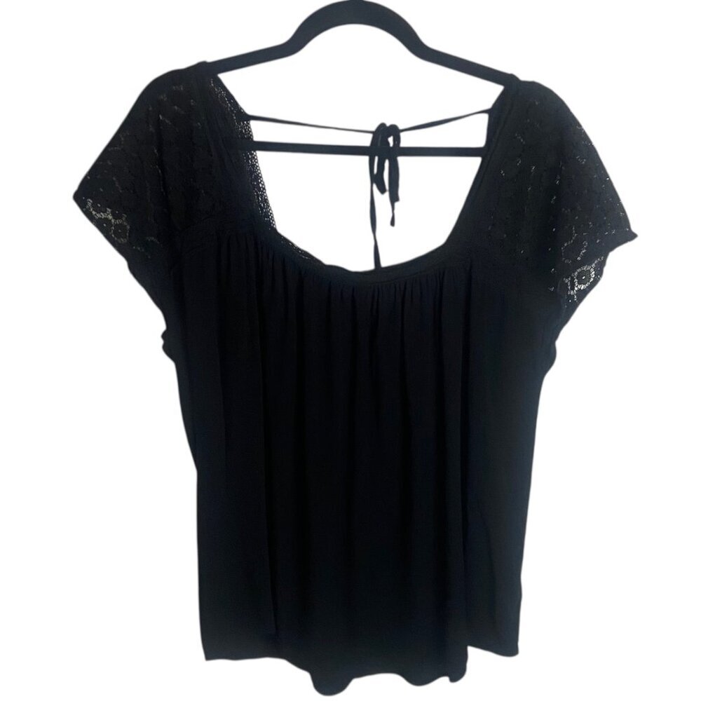 Torrid Size 1 Top Black Short Sleeve Square Neck Lace Fairy Grunge Blouse 1X - Picture 4 of 6